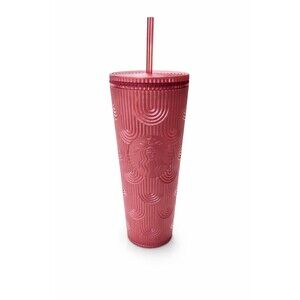 Starbucks Pink Shimmer Swirl Venti 24oz Mermaid Tumbler Siren Shell Cup w/Straw